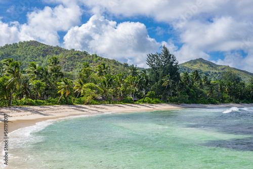 Fototapeta Naklejka Na Ścianę i Meble -  The wild Grand Anse beach on Praslin island in Seychelles