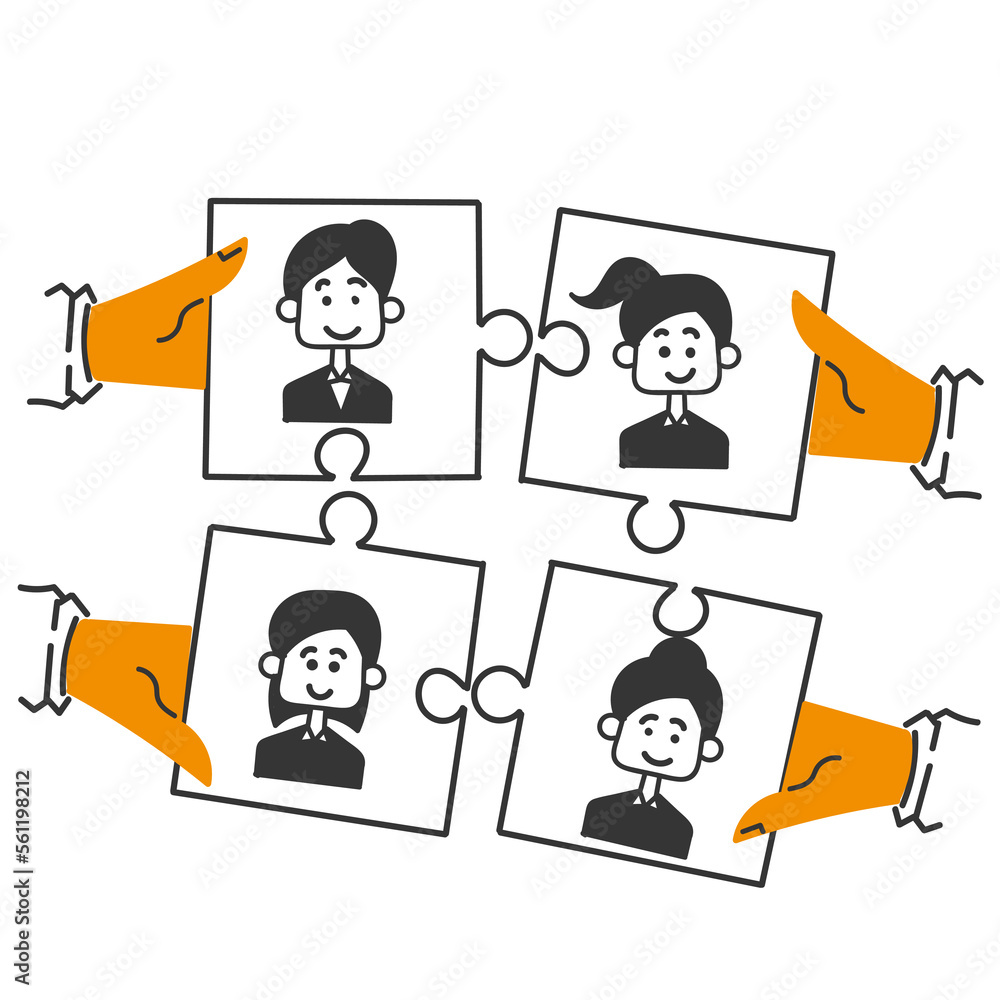 hand drawn doodle People connecting like puzzle symbol for teamwork hand drawn doodle People connecting like puzzle symbol for teamwork