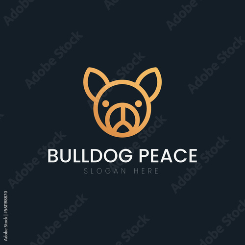 Peace Bulldog Face Outline gold plated metalic icon or logo vector