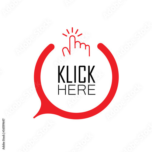 click here sign on white background	