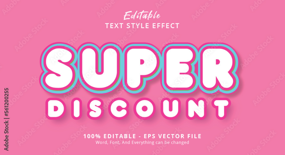 Super Discount text with fancy color style effect, editable text effect