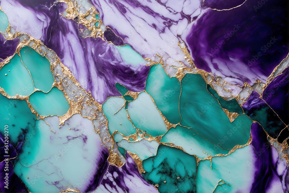 Purple and mint green marble texture background. Marble fluid art with