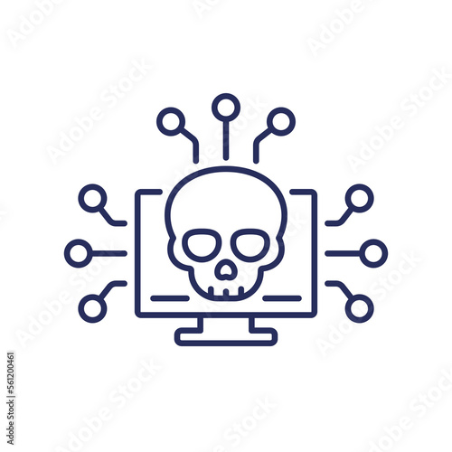 Botnet line icon, malware in computer