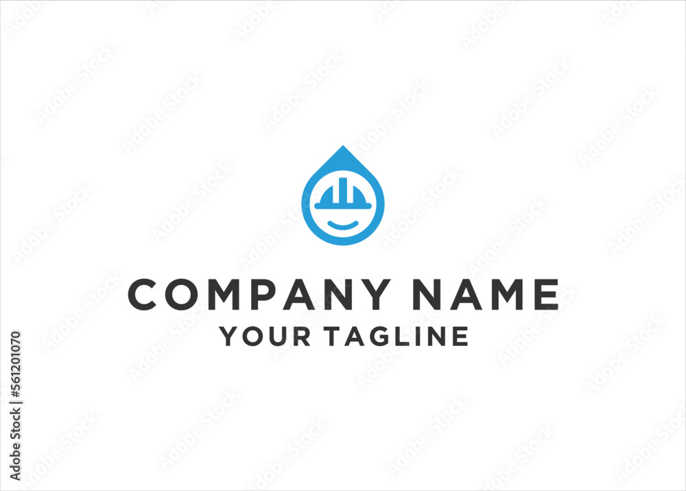 Construction helmet with water drop logo design template Construction helmet with water drop logo design template