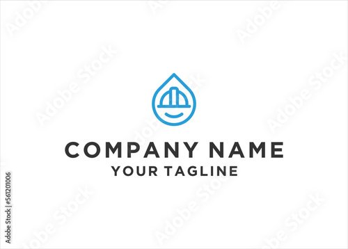 Construction helmet with water drop logo design template