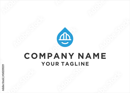 Construction helmet with water drop logo design template