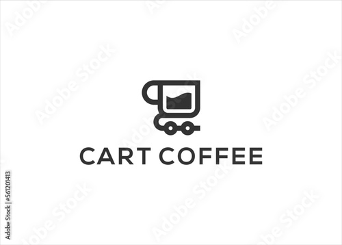 Shopping cart logo design combined with coffee cup vector template