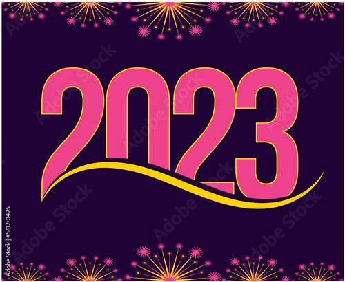 2023 Year Pink And Yellow Abstract Vector Illustration Design With Purple Background