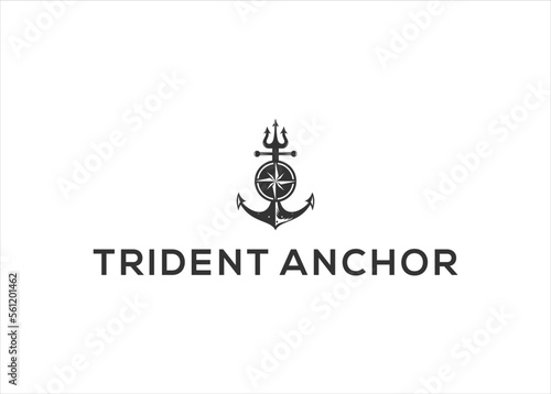 trident anchor logo icon vector design illustration template