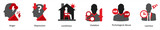 Six mix icons in red and black as anger, depression, loneliness