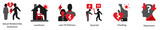 Six mix icons in red and black as sexual relationship disonance, loneliness, loss of intimacy