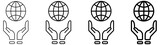 hand globe icon set thin to thick line. global icon collections symbol, vector illustration