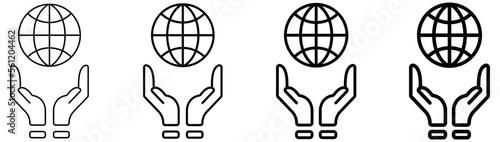 hand globe icon set thin to thick line. global icon collections symbol, vector illustration