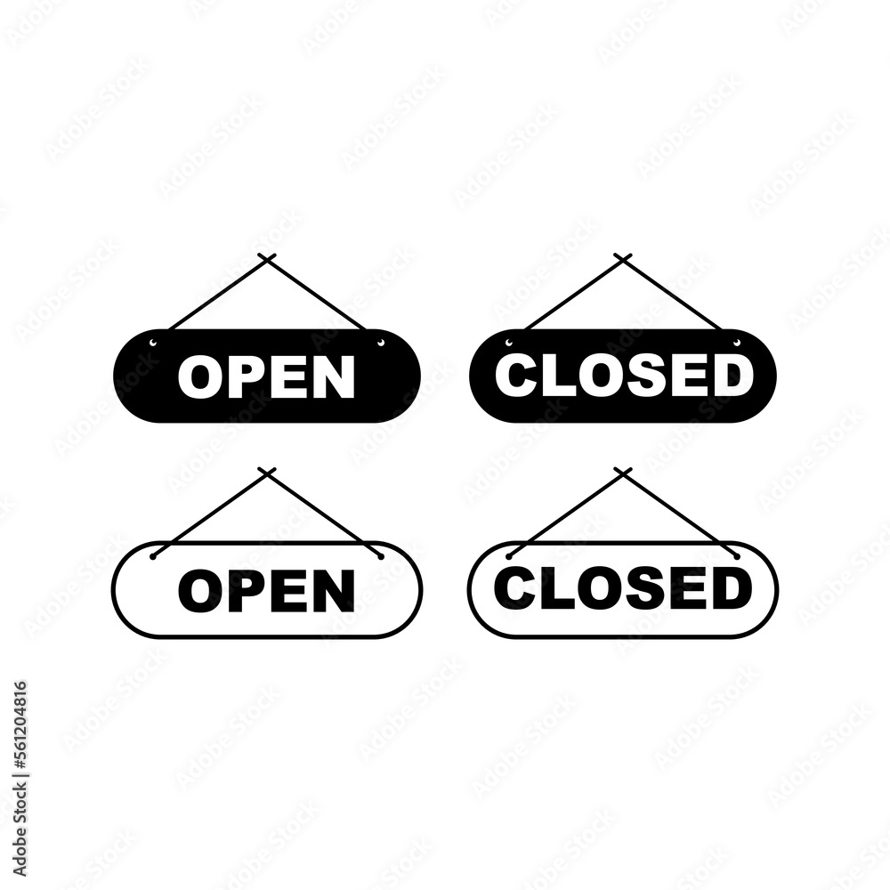 Set of Open and Close Announcement Labels for door installation with black design