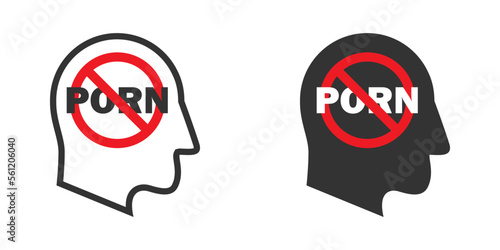 No porn icon in human head silhouette. Stop porn art. Vector illustration.