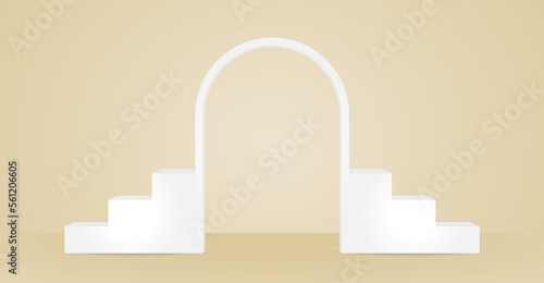 minimal white stair with arch display shelf on beige color wall and floor 3d illustration vector for putting object