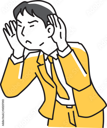 話を一生懸命聞こうとするビジネスマン