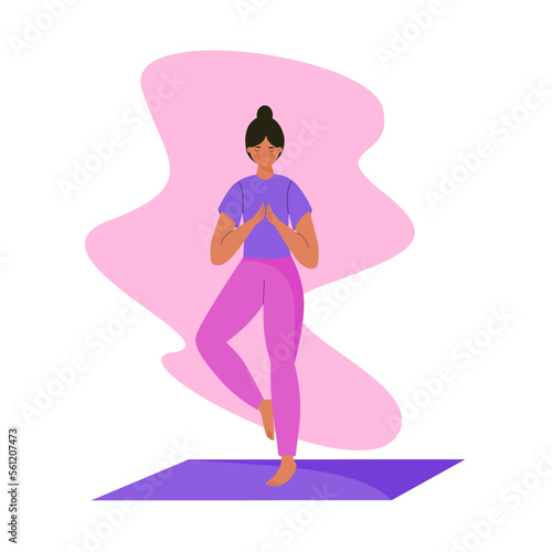 Flat design girl meditation or yoga illustration cartoon character © Ulfa