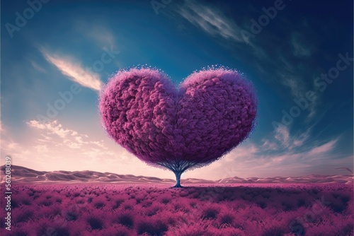 heart shaped tree, unreal background , ai generated