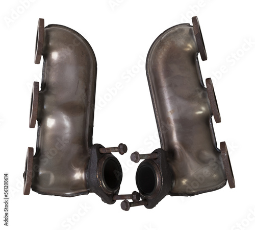 A automotive exhaust manifold isolated on white. Exhaust manifold car stock pictures, royalty-free photos, images.