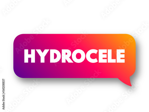 Hydrocele is a type of swelling in the scrotum that occurs when fluid collects in the thin sheath surrounding a testicle, text concept message bubble