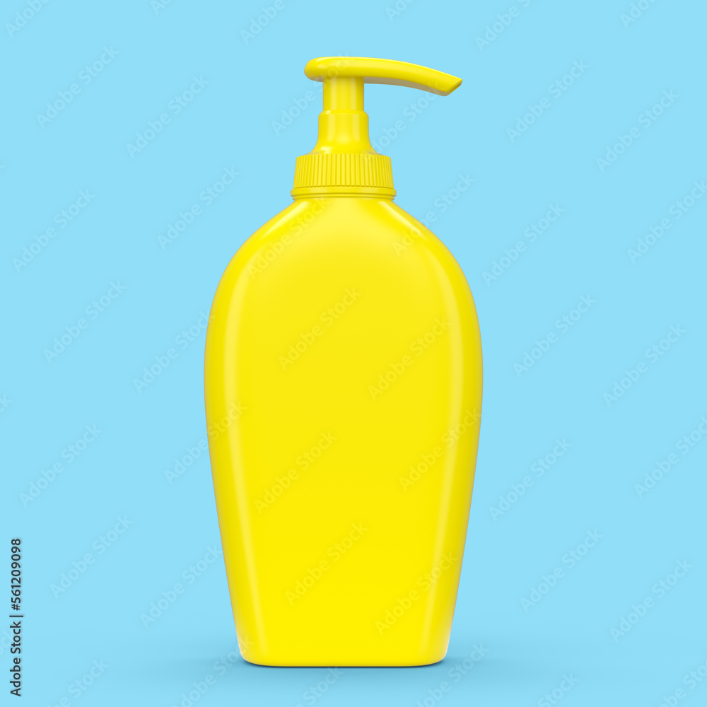Yellow sunscreens bottle or sunblock cream tube isolated on blue background. Yellow sunscreens bottle or sunblock cream tube isolated on blue background.