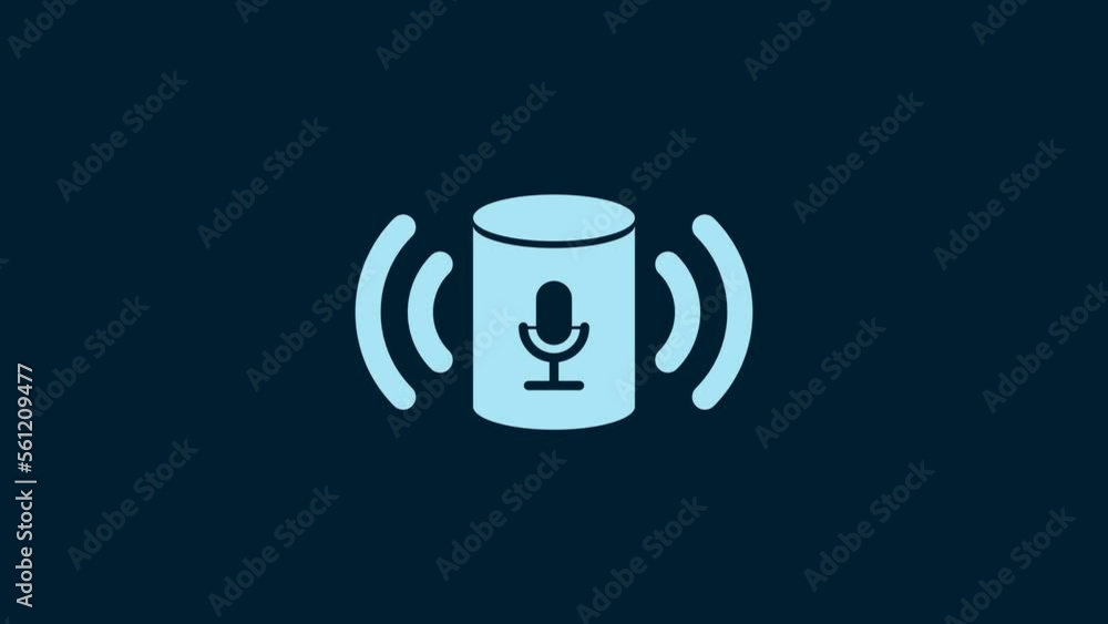 White Voice assistant icon isolated on blue background. Voice control user interface smart speaker. 4K Video motion graphic animation White Voice assistant icon isolated on blue background. Voice control user interface smart speaker. 4K Video motion graphic animation