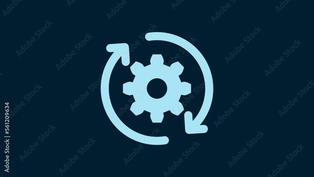 White Gear and arrows as workflow concept icon isolated on blue background. Gear reload sign. 4K Video motion graphic animation White Gear and arrows as workflow concept icon isolated on blue background. Gear reload sign. 4K Video motion graphic animation