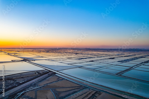 Sunset view of tianjin Tanggu sunning salt farm