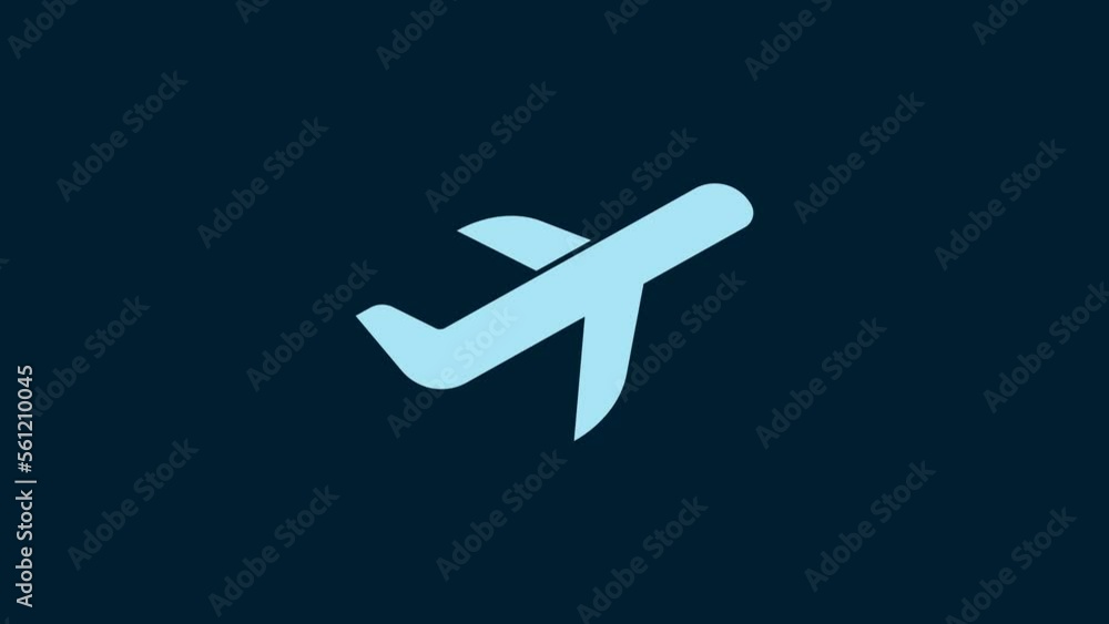 White Plane icon isolated on blue background. Flying airplane icon. Airliner sign. 4K Video motion graphic animation White Plane icon isolated on blue background. Flying airplane icon. Airliner sign. 4K Video motion graphic animation