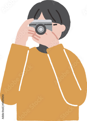 カメラを構えて写真を撮る女性のイラスト素材