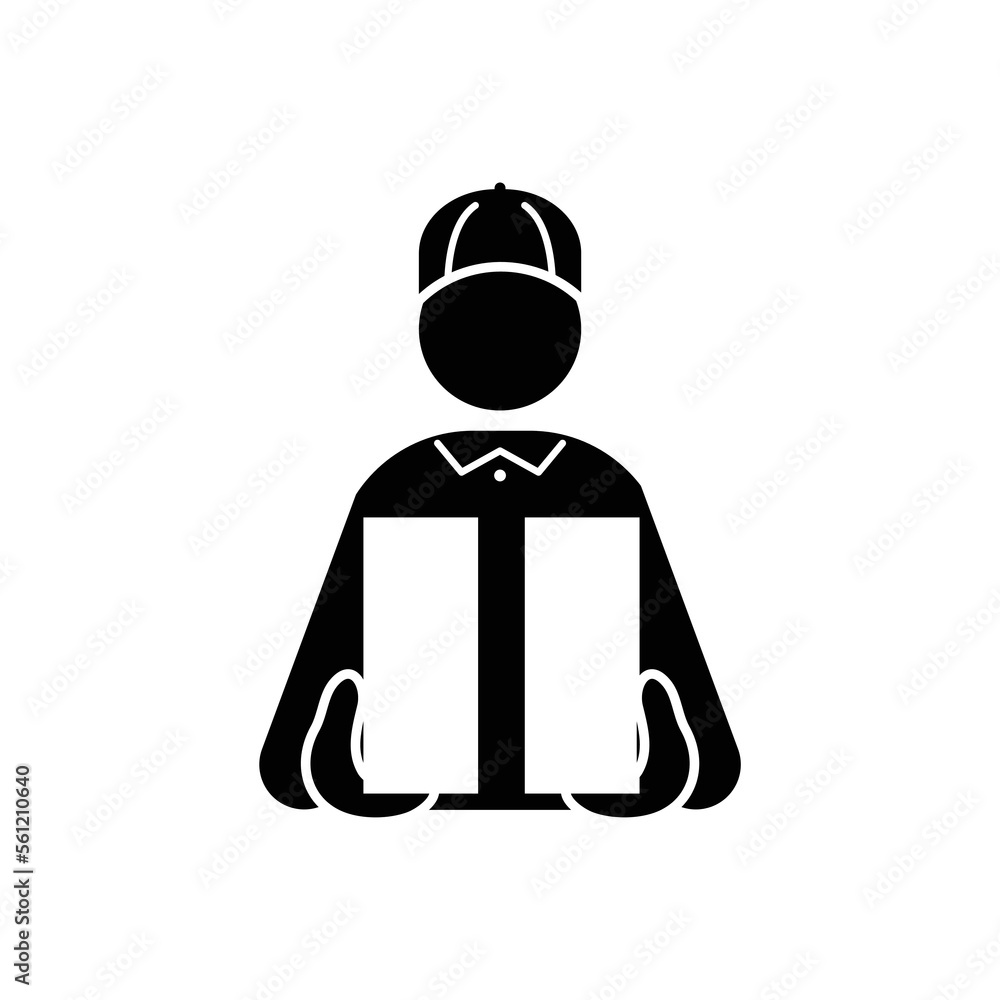 Delivery man with cap portrait holding parcel icon vector. Delivery food service symbol pictogram. Delivery man with cap portrait holding parcel icon vector. Delivery food service symbol pictogram.