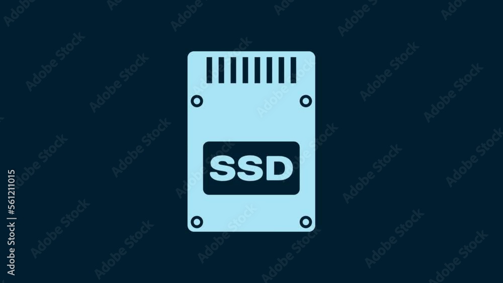 White SSD card icon isolated on blue background. Solid state drive sign. Storage disk symbol. 4K Video motion graphic animation White SSD card icon isolated on blue background. Solid state drive sign. Storage disk symbol. 4K Video motion graphic animation