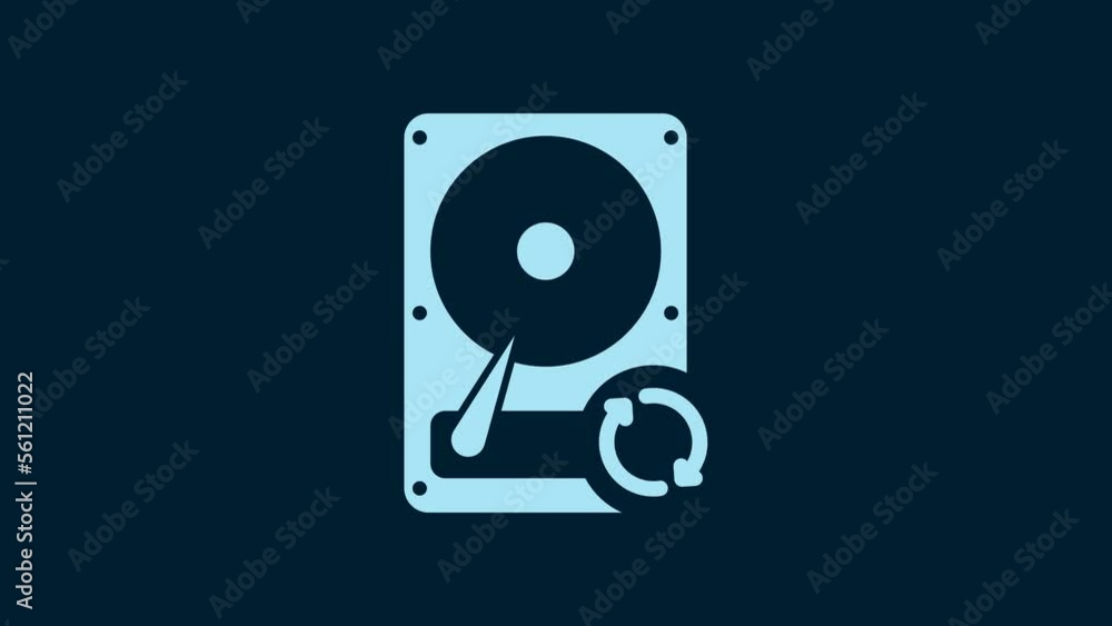 White Hard disk drive HDD sync refresh icon isolated on blue background. 4K Video motion graphic animation White Hard disk drive HDD sync refresh icon isolated on blue background. 4K Video motion graphic animation