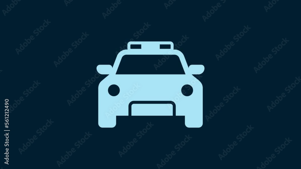 White Police car and police flasher icon isolated on blue background. Emergency flashing siren. 4K Video motion graphic animation White Police car and police flasher icon isolated on blue background. Emergency flashing siren. 4K Video motion graphic animation