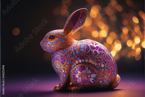  intricate decorative Easter Bunny - ornate and luxurious metal bunny with gorgeous design made by generative AI