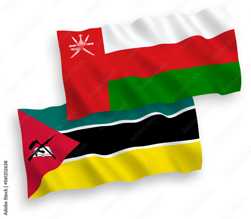 Fototapeta premium Flags of Sultanate of Oman and Republic of Mozambique on a white background