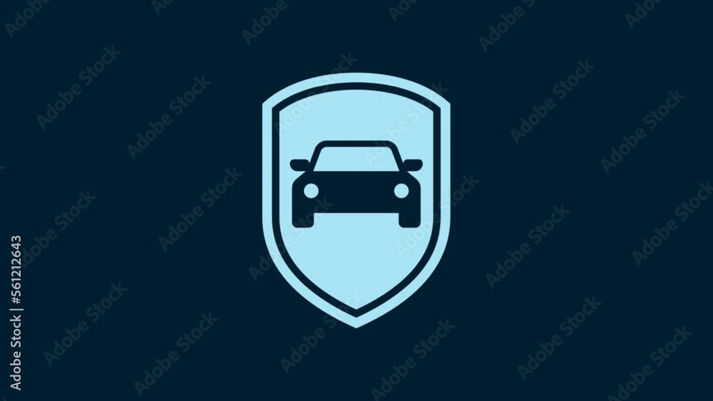 White Car protection or insurance icon isolated on blue background. Protect car guard shield. Safety badge vehicle icon. Security auto label. 4K Video motion graphic animation White Car protection or insurance icon isolated on blue background. Protect car guard shield. Safety badge vehicle icon. Security auto label. 4K Video motion graphic animation