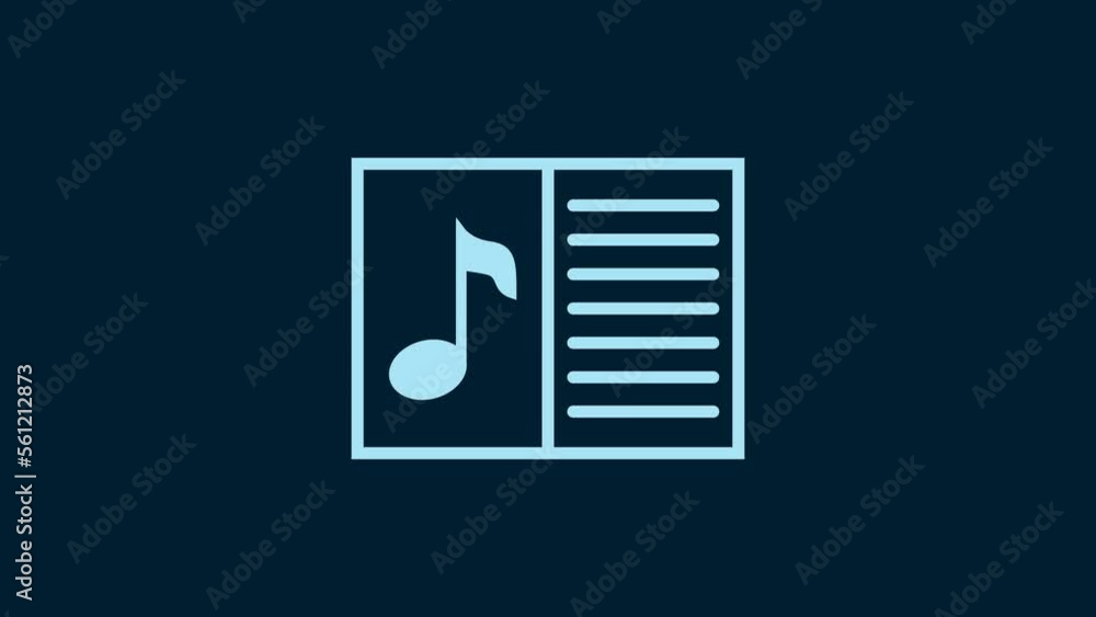 White Music book with note icon isolated on blue background. Music sheet with note stave. Notebook for musical notes. 4K Video motion graphic animation White Music book with note icon isolated on blue background. Music sheet with note stave. Notebook for musical notes. 4K Video motion graphic animation