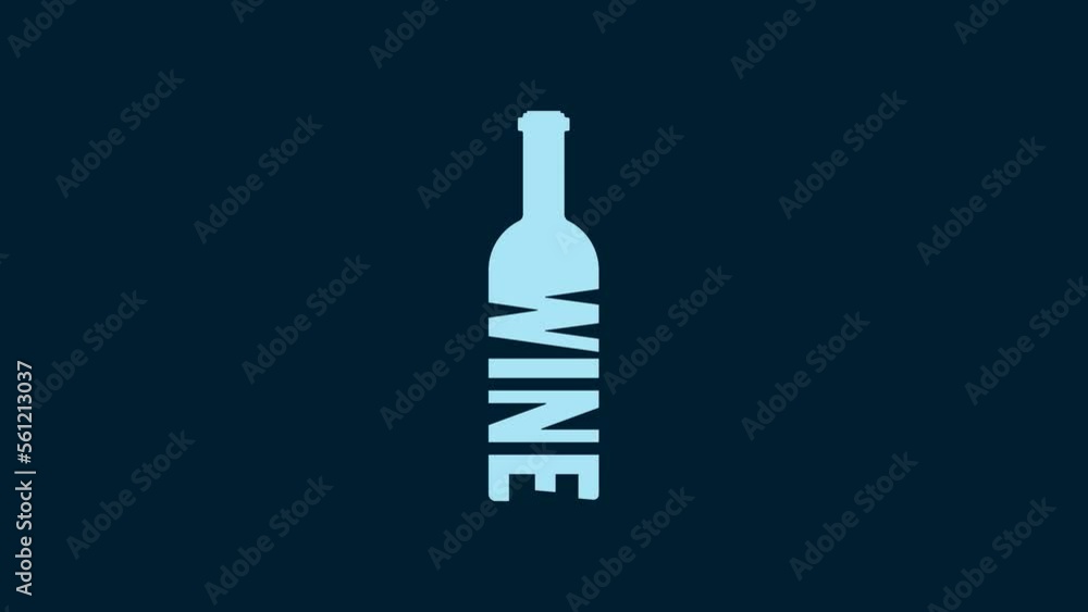 White Bottle of wine icon isolated on blue background. Lettering bottle of wine. 4K Video motion graphic animation White Bottle of wine icon isolated on blue background. Lettering bottle of wine. 4K Video motion graphic animation