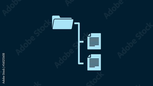 White Folder tree icon isolated on blue background. Computer network file folder organization structure flowchart. 4K Video motion graphic animation