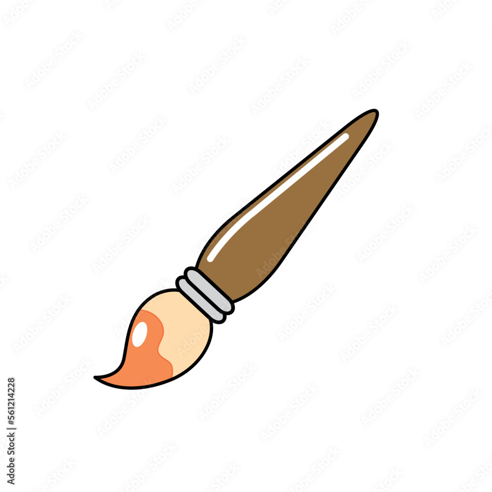 Fototapeta premium Children book paintbrush clipart. Elementary school painting tool isolated vector illustration, cute brush with paint symbol.