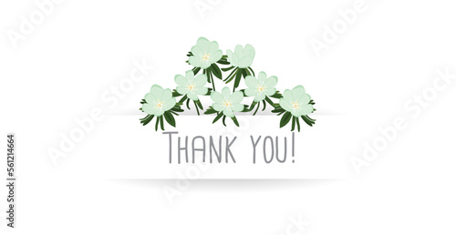 Thank you with flowers, lettering, floral spring vector