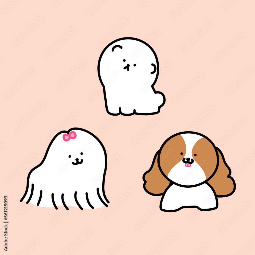 Differents breeds of toy dogs vector set clipart. Pomeranian dog