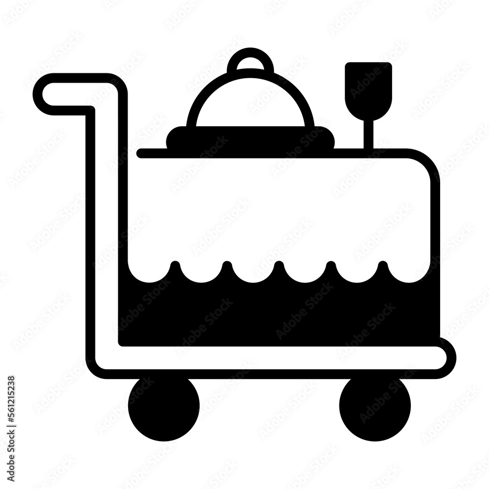 Room service for food serving in rooms, food trolley icon Room service for food serving in rooms, food trolley icon