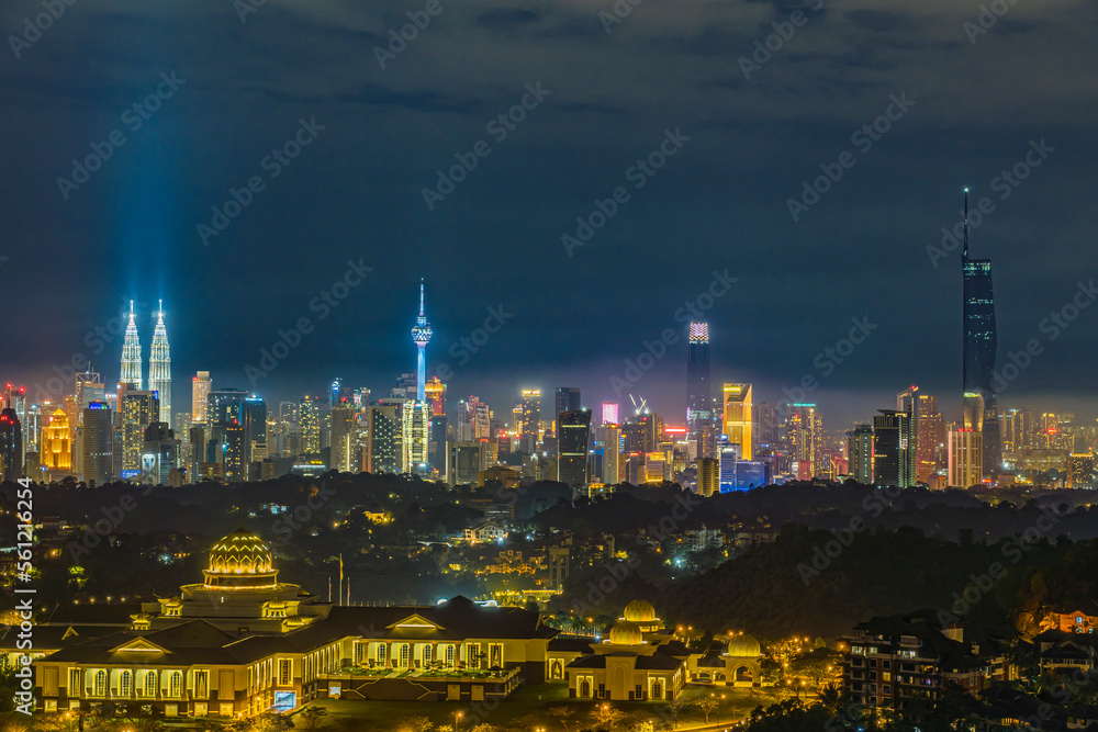 Cityscape of Kuala Lumpur, Malaysia at night