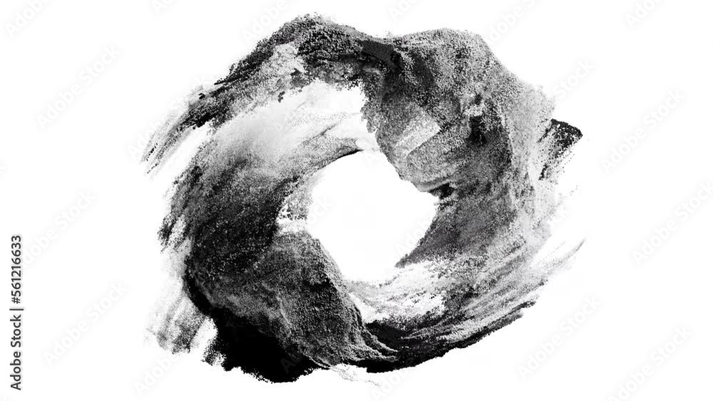 Abstract particles zen circle fluid motion loop on white background. Cg animation.