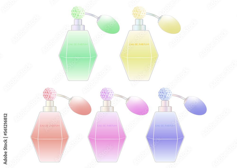 宝石が付いたかわいい香水瓶のイラストセット素材