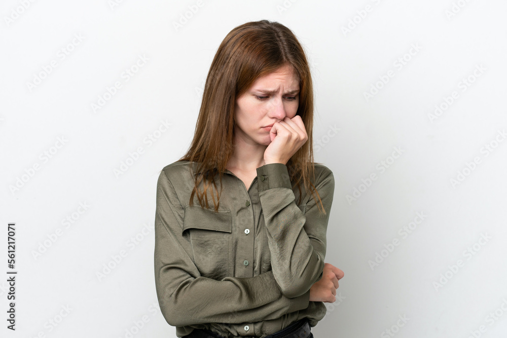 Young English woman isolated on white background having doubts Young English woman isolated on white background having doubts