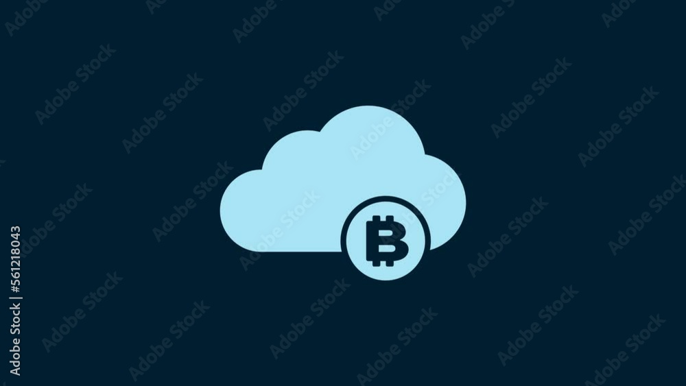 White Cryptocurrency cloud mining icon isolated on blue background. Blockchain technology, bitcoin, digital money market, cryptocoin wallet. 4K Video motion graphic animation White Cryptocurrency cloud mining icon isolated on blue background. Blockchain technology, bitcoin, digital money market, cryptocoin wallet. 4K Video motion graphic animation